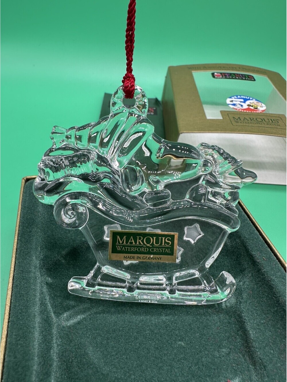 Waterford Crystal Marquis Snoopy/Woodstock Sleigh Ride Ornament 50th Anniversary